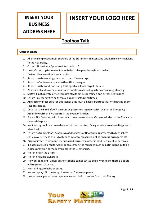 Toolbox Meeting Template Doc