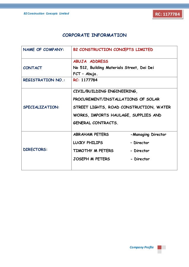 Building Construction Company Profile Sample Doc 3. B2 Construction Concepts Limited Company Profile ...
