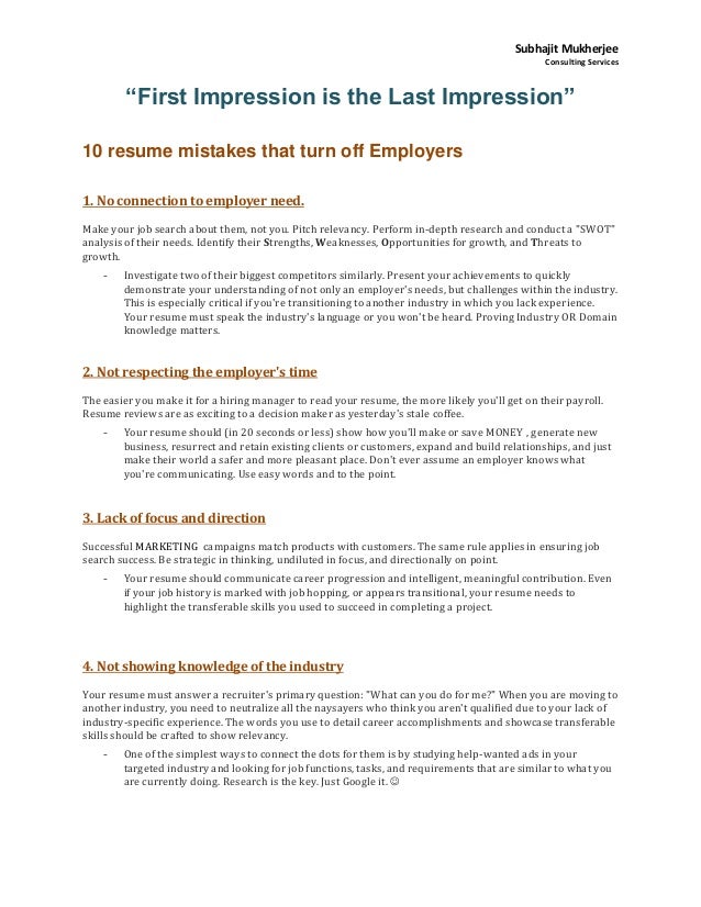 top 10 resume mistakes