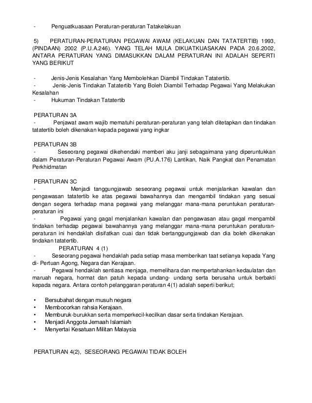 - Penguatkuasaan Peraturan-peraturan Tatakelakuan
5) PERATURAN-PERATURAN PEGAWAI AWAM (KELAKUAN DAN TATATERTIB) 1993,
(PIN...