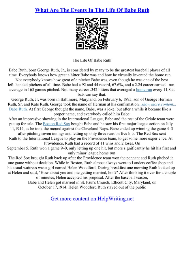 Babe Ruth Essay PDF