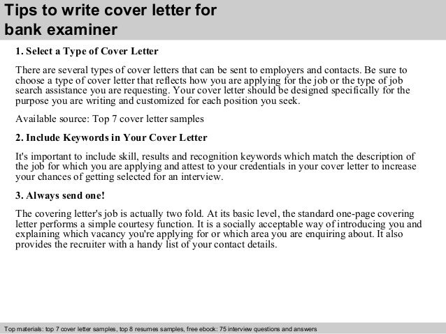 Bank Examiner Cover Letter ... 3. Tips to write cover letter for bank examiner ...