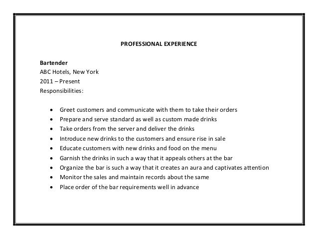bartender resume examples
