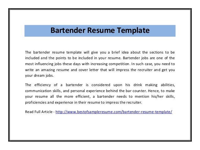 bartender qualifications resumes
