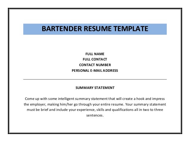 how to write a bartending resume