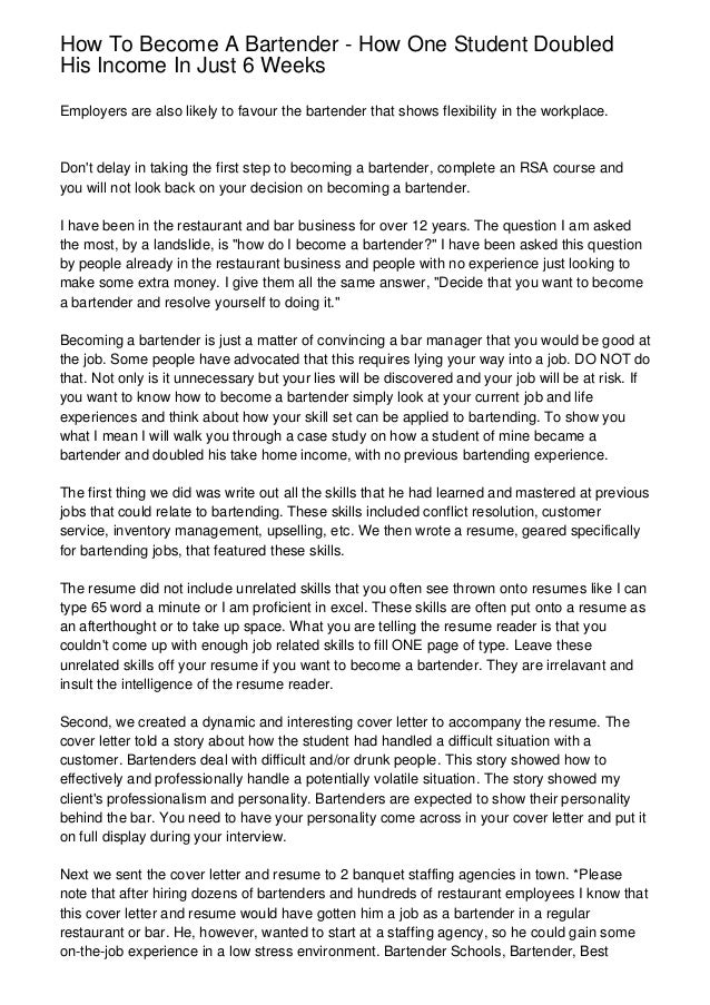 bartender cover letter bartender cover letter