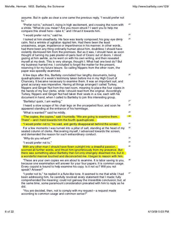Character analysis essay on bartleby the scrivener