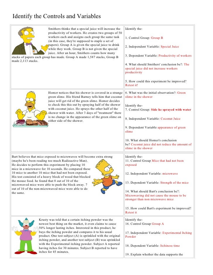 Bart Simpson Controls And Variables With Answers