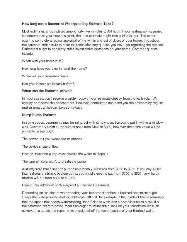 Basement waterproofing estimate and price