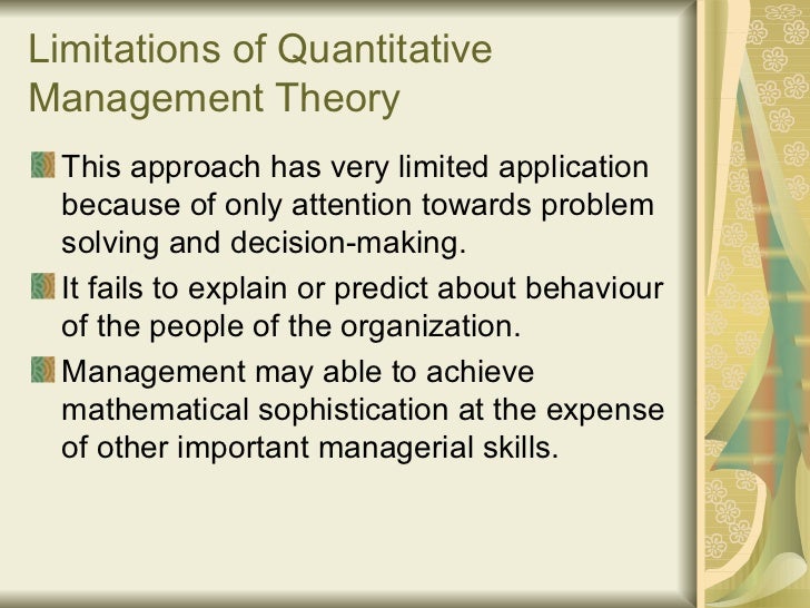 importance of quantitative techniques in managerial Quantitative techniques with support of qualitative factors is necessary quantitative technique is the scientific way to managerial decision-making, while emotion and guess work are not part of the scientific management approach. importance of quantitative techniques in managerial Quantitative techniques with support of qualitative factors is necessary quantitative technique is the scientific way to managerial decision-making, while emotion and guess work are not part of the scientific management approach.