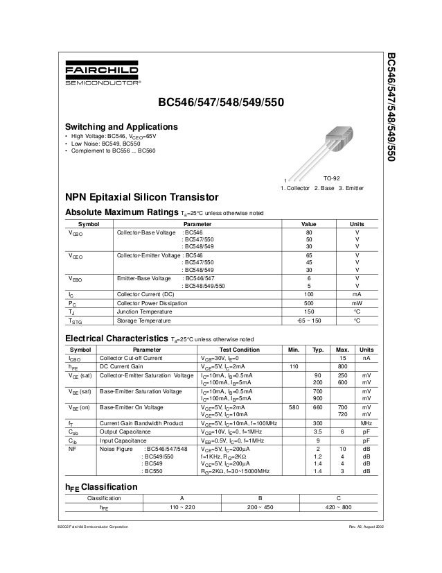 BC546/547/548/549/550 Transistor data sheet