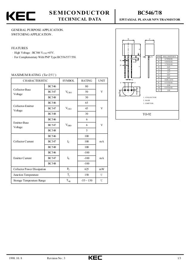 BC548 NPN BJT Datasheet