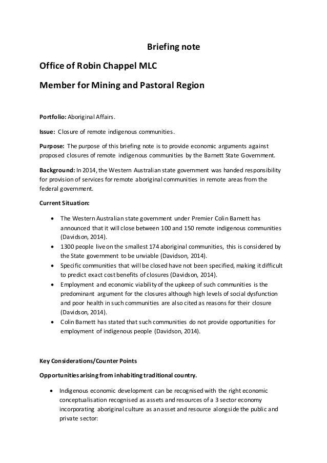 Ministerial briefing note example australia image