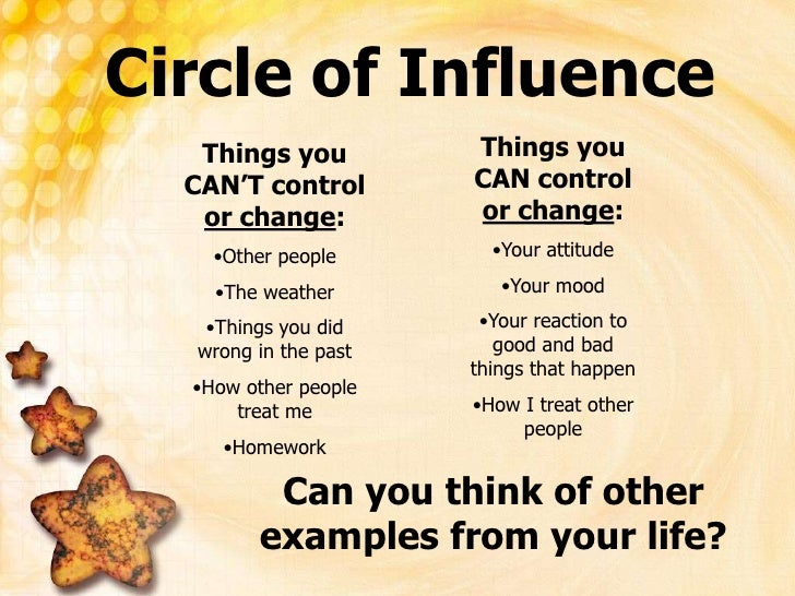 the influences of big circle of When we create a circle of influence, it allows us to focus on the things in our lives that we can change rather than those we have no control over. the influences of big circle of When we create a circle of influence, it allows us to focus on the things in our lives that we can change rather than those we have no control over.