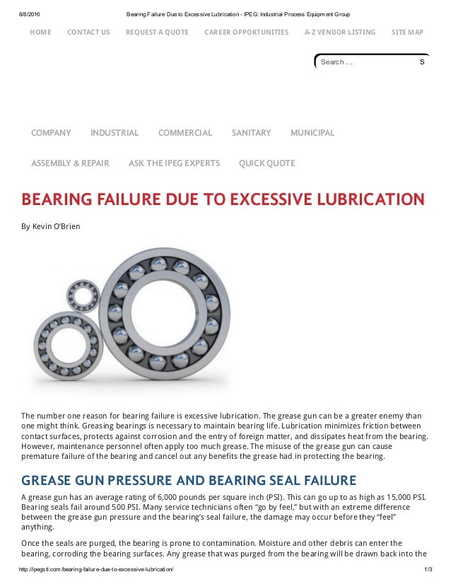 Bearing failure due to excessive lubrication ipeg industrial proce…