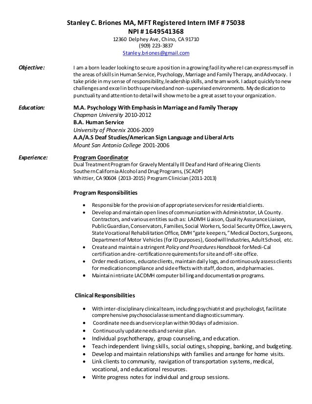 mft resume samples