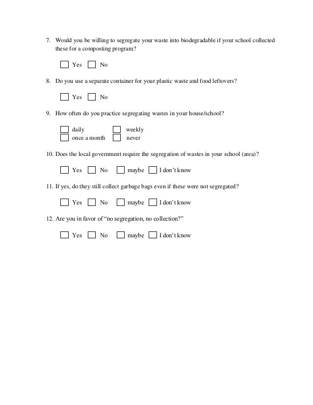 Benefits of garbage segregation survey