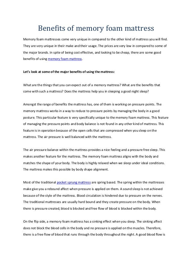 Benefits of memory foam mattress