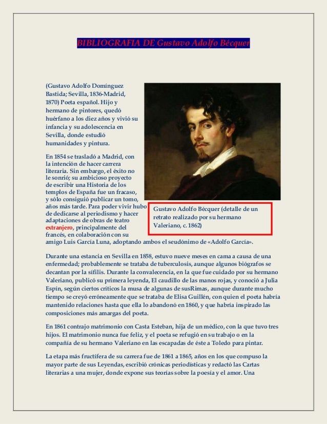 Gustavo Adolfo BecQuer biografia Gustavo Adolfo BecQuer biografia