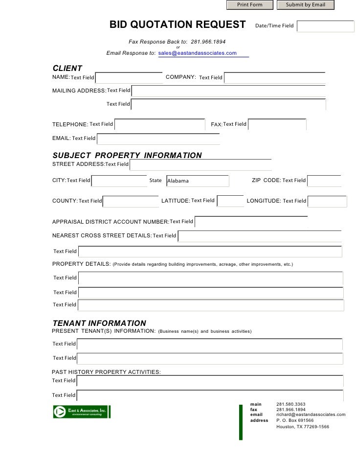 bid quotation form bids quotes