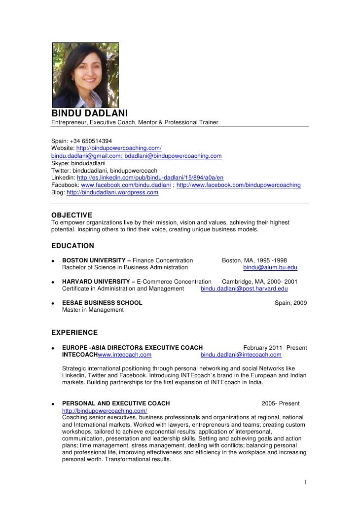 Example of standard resume