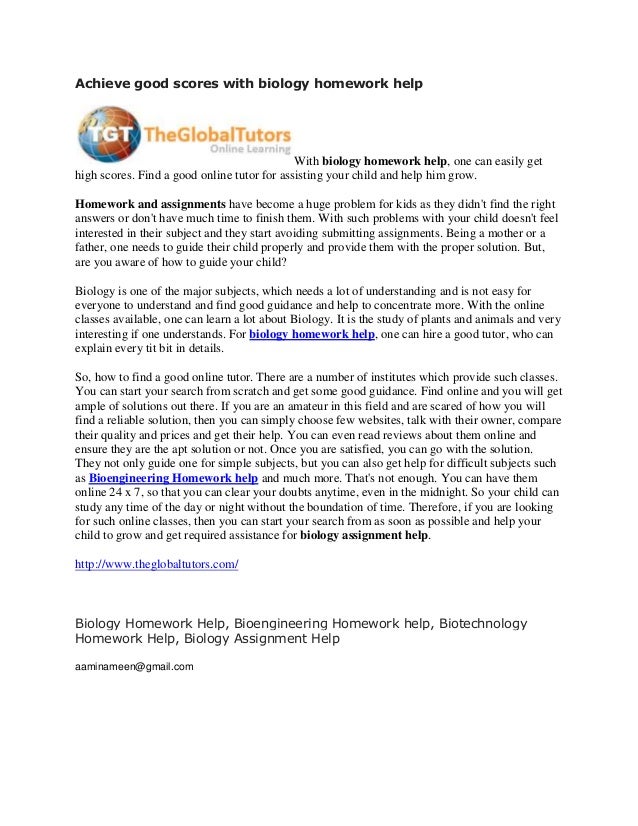 High school biology homework help
