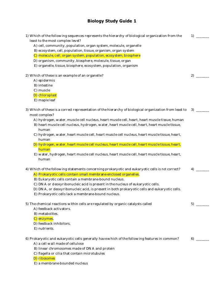 Biology Study Guide 1 Biology Study Guide 1