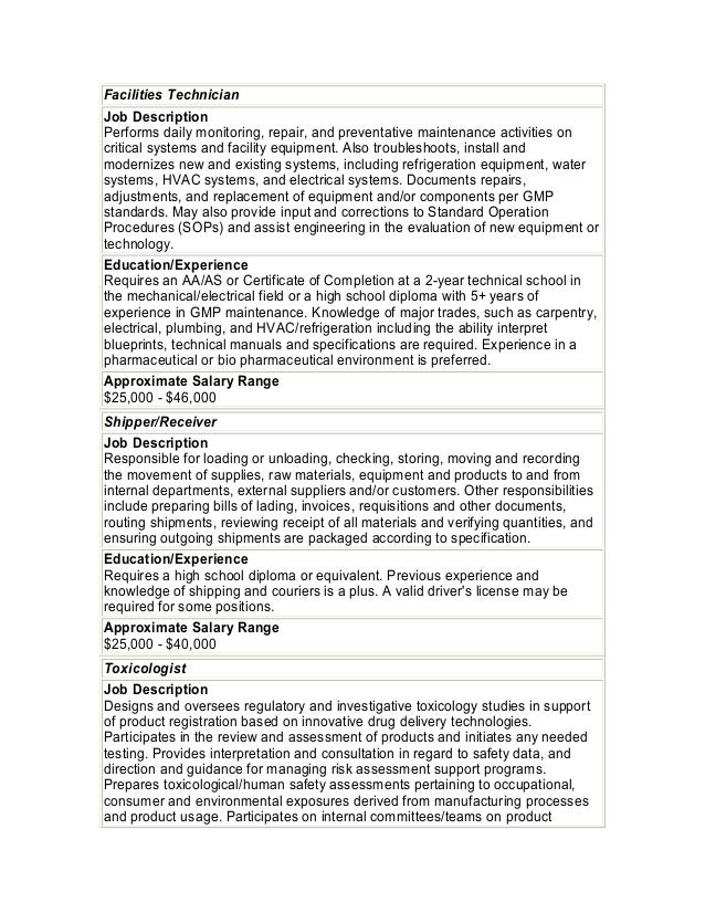 Biotech job descriptions salary ranges