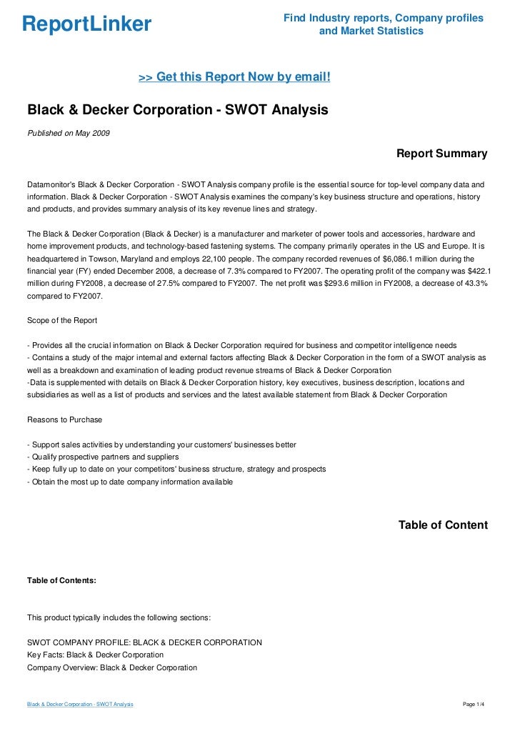 stanley black and decker swot analysis Stanley black & decker, inc - a study of the major internal and external factors affecting stanley black & decker, inc in the form of a swot analysis. stanley black and decker swot analysis Stanley black & decker, inc - a study of the major internal and external factors affecting stanley black & decker, inc in the form of a swot analysis.