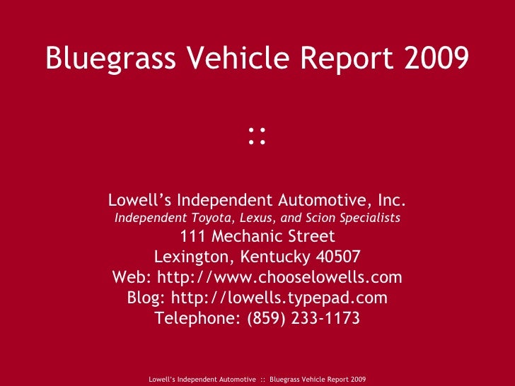 Bluegrass Vehicle Report 2009