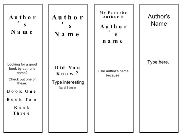 bookmarks favorite author template standard bookmark size