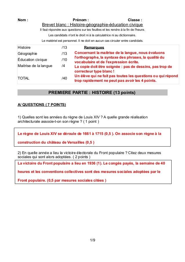 Brevet Blanc Français Pdf Avec Corrigé Brevet blanc mai 2013 v2 corrigé