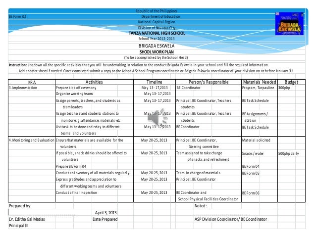 implementing brigada eskwela 2015 2015, annex c (all accomplishments supported with pictures) (please e impact of brigada eskwela (enrollment rate) % of increase/decrease ( to be accomplished by the program implementation committee. implementing brigada eskwela 2015 2015, annex c (all accomplishments supported with pictures) (please e impact of brigada eskwela (enrollment rate) % of increase/decrease ( to be accomplished by the program implementation committee.