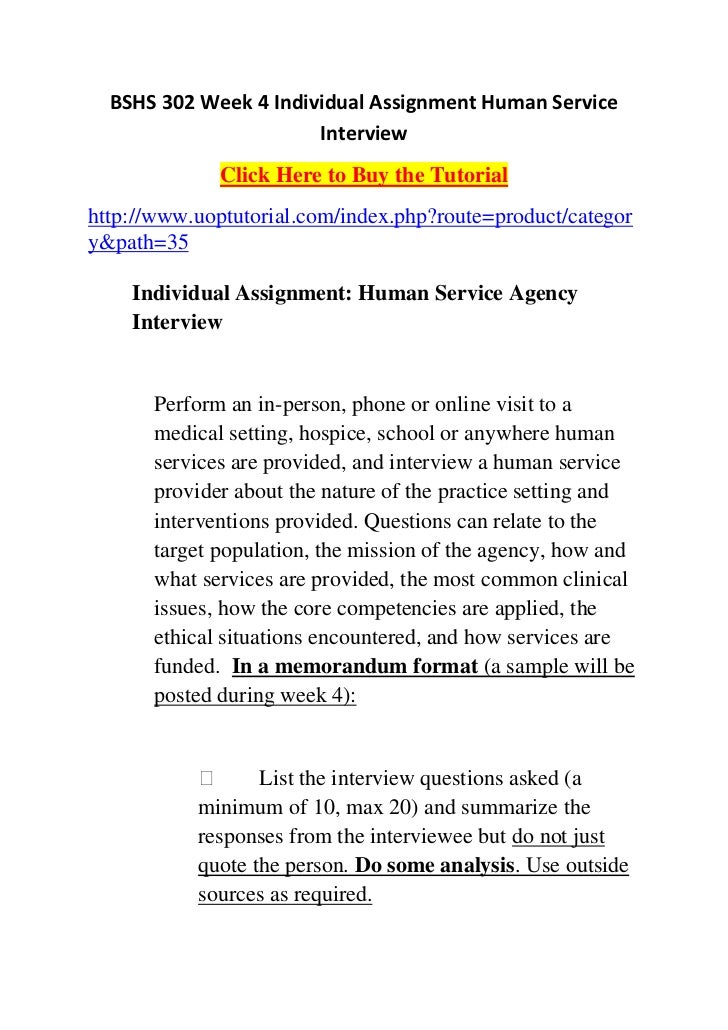 Bshs 302 week 4 individual assignment human service interview Individâ€¦