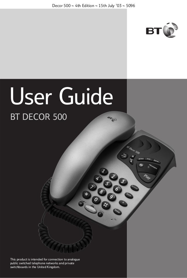 Bt decor 500 user Guide from Telephones Online
