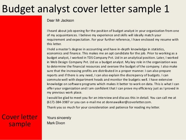 Budget analyst cover letter