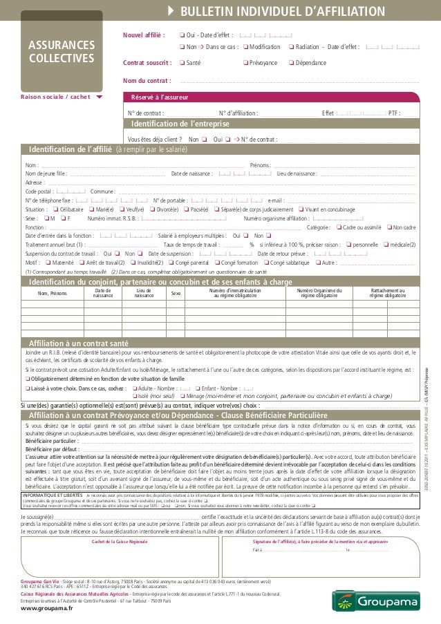 comment remplir bulletin d'affiliation gan