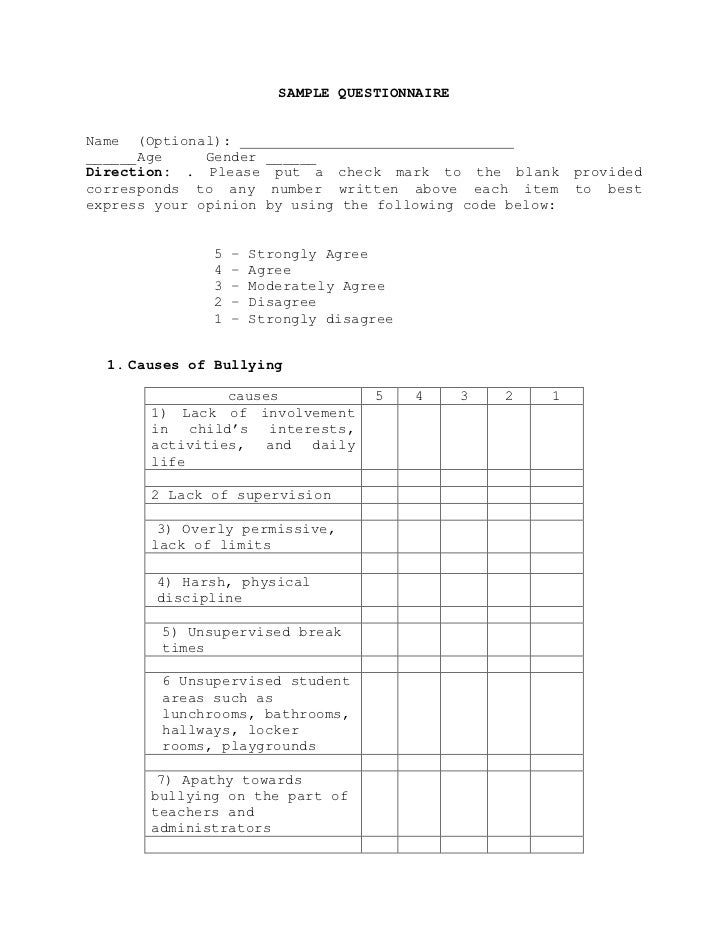 Example of questionnaire in thesis writing
