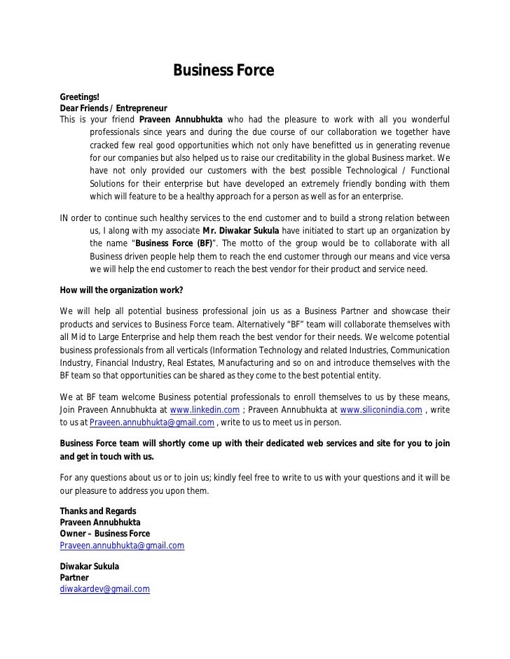 Business Force Introduction Letter