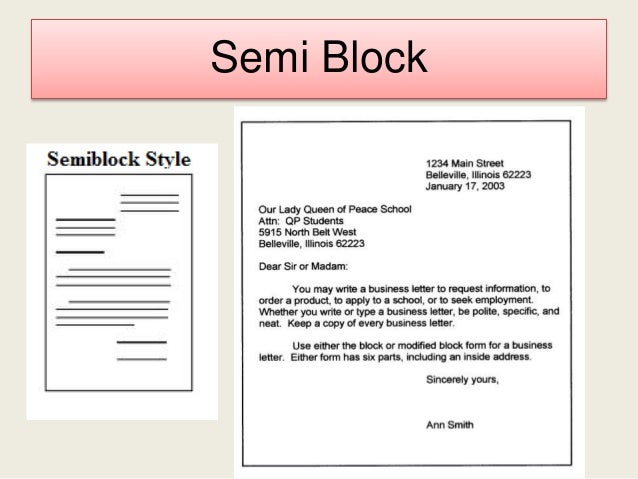 Business application letter semi block