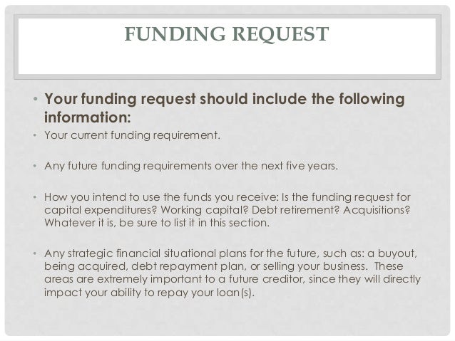 Sample funding request for business plan