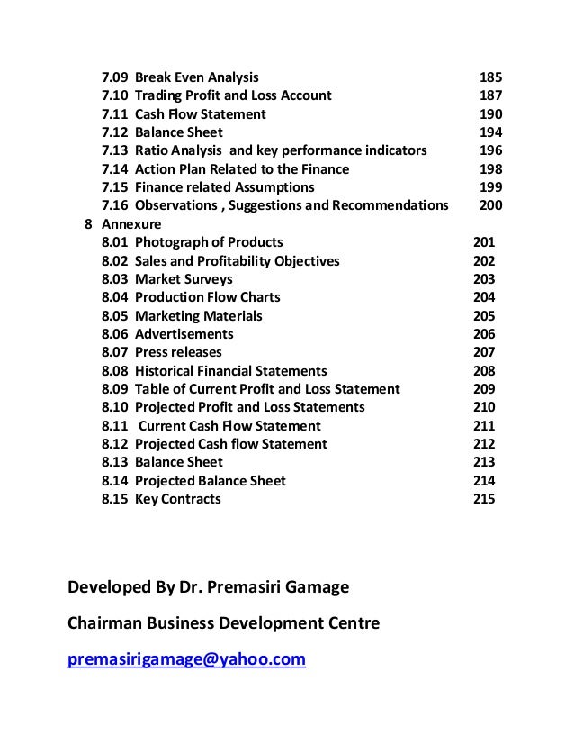 what are the main contents of a typical business plan
