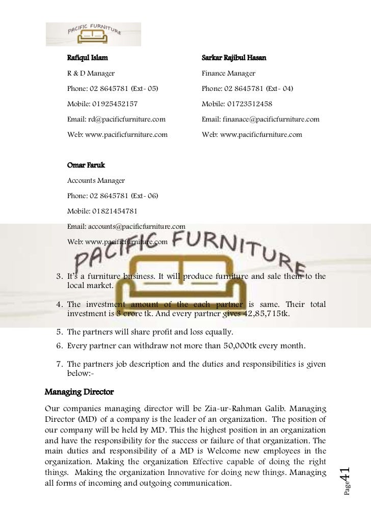 Business plan sample on furniture