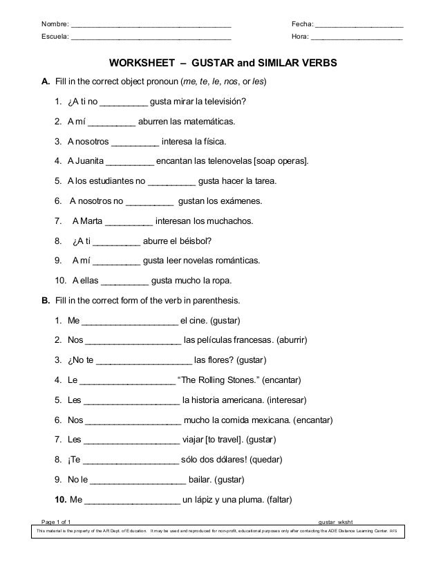 gustar-and-similar-verbs-worksheet