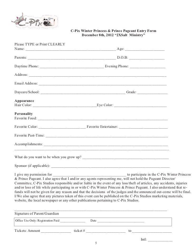 pagent form