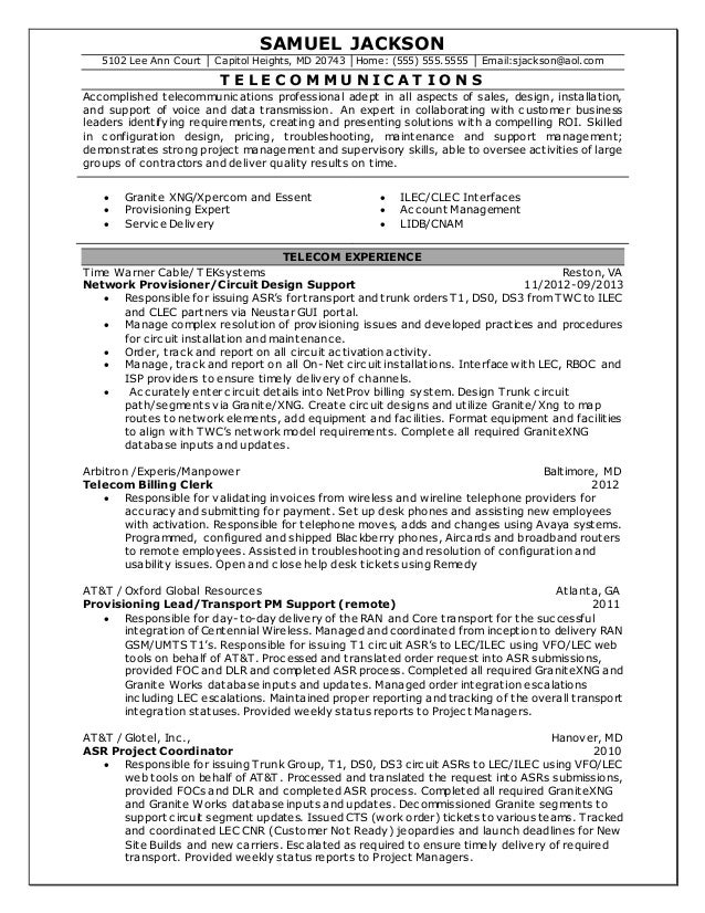 telecom technician resume