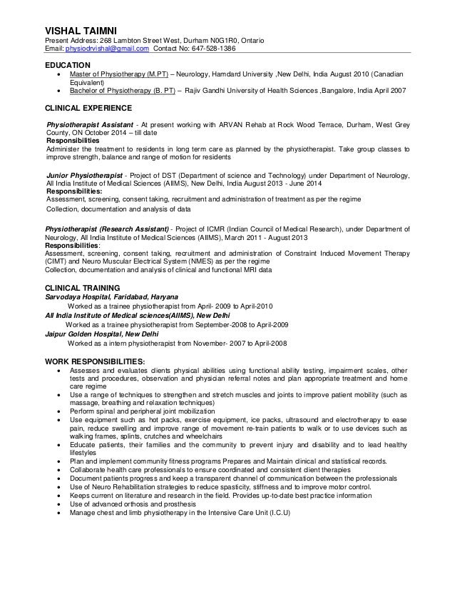 cv physiotherapist