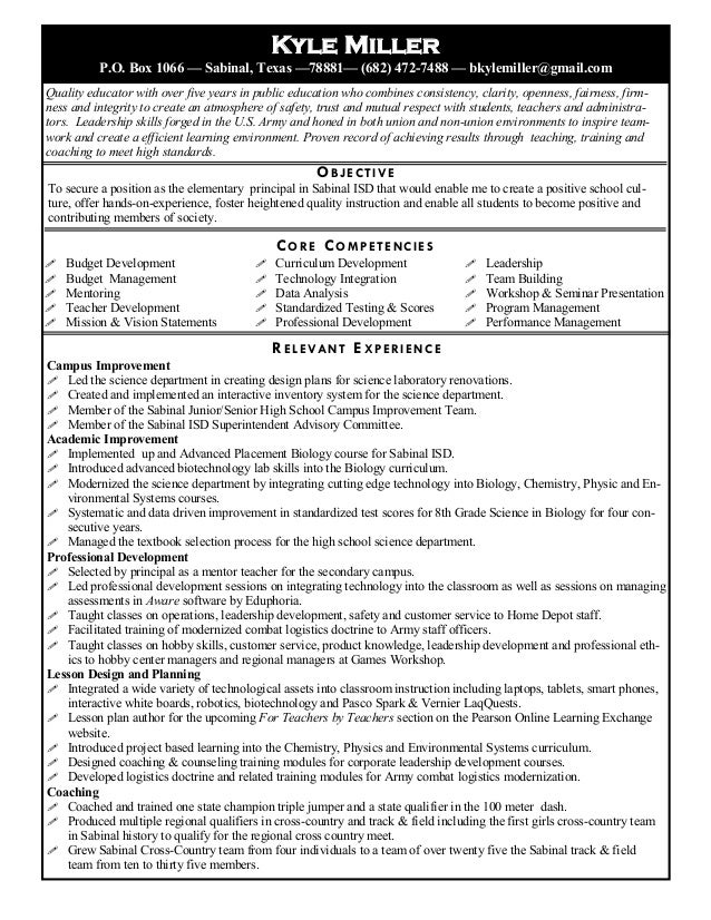 Elementary school principal resume template