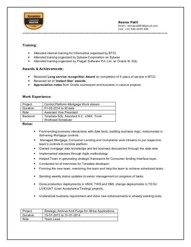 teradata resume