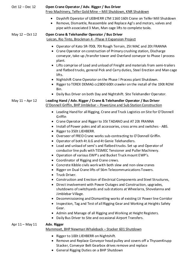 crane operator resume